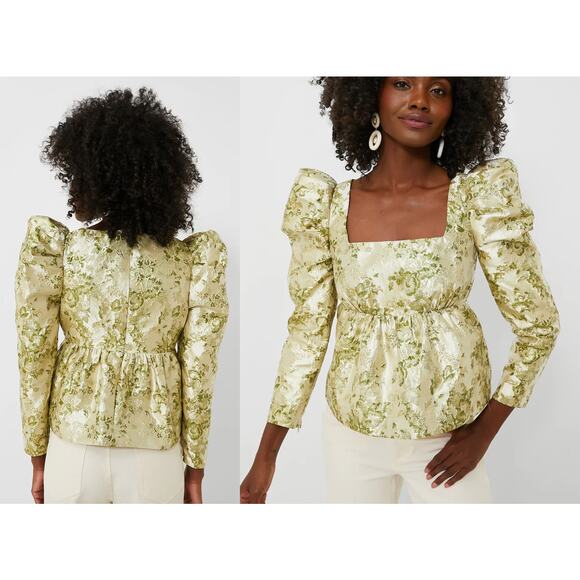 Tuckernuck Tops - Tuckernuck | Hyacinth House | Green Jacquard Bridgerton Blouse | Sz S